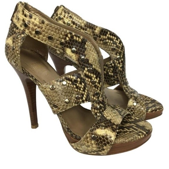 Stuart Weitzman Python Snake Print Cage Stud Heel Shoes 7.5 - Picture 9 of 10